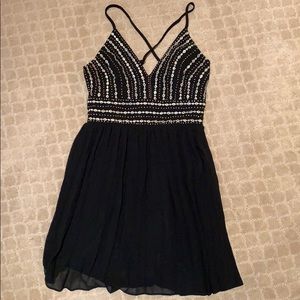 black embroidered dress